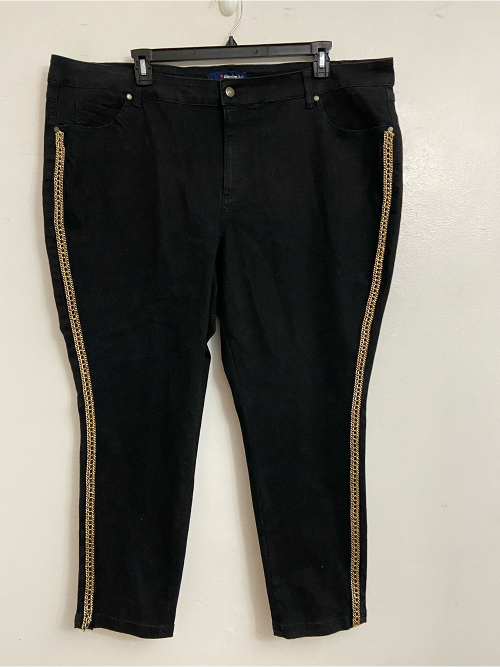 Denim 24/7 Black Straight Leg Jeans with Gold chain detail Women’s Plus Size 26W